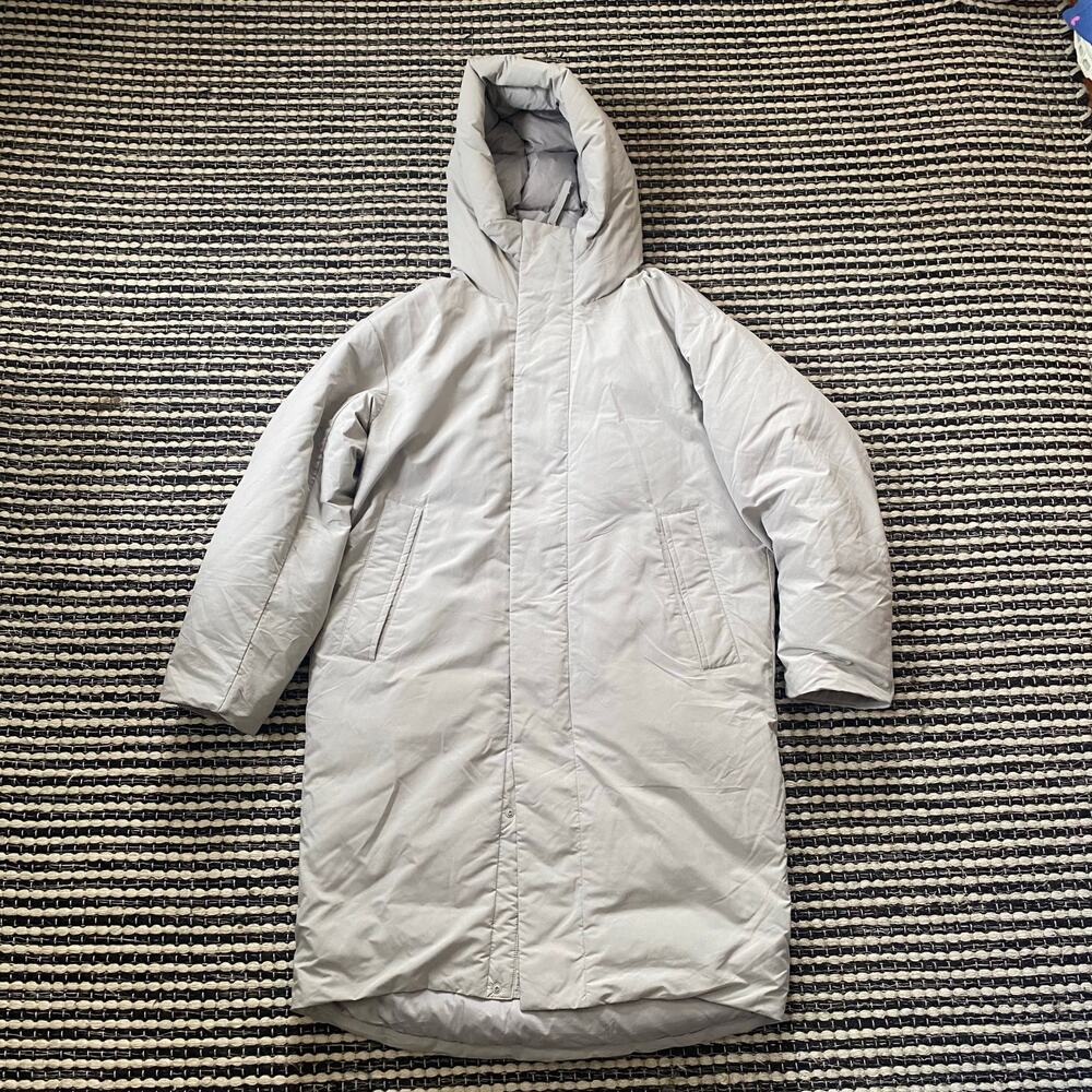 Muji Mens Light Gray Down Hooded Zip Coat Xs View 2